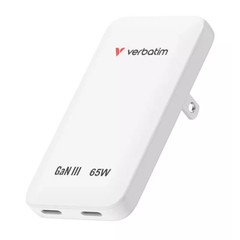 Verbatim Slim GaN-oplader 2 poorten 65W (EU/UK/US) wit