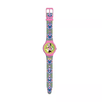 PULIO Analoog horloge in blikken doos - Disney Minnie Mouse, roze PU-lederen band, quartz uurwerk, 30mm metalen kast, spatwaterdicht, meisjes vanaf 6 jaar
