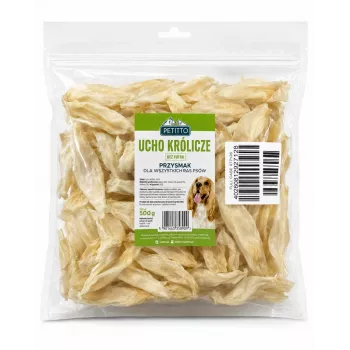 PTI PETITTO konijnenoren hondensnacks, zonder haar, 500 g