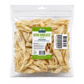 PETITTO konijnenoor kauwsnack voor honden - zonder haar, 1 kg