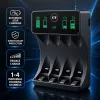 Qoltec 50968 NiMH-batterijlader voor AA/AAA met lcd en USB-C-kabel, zwart