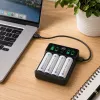 Qoltec 50968 NiMH-batterijlader voor AA/AAA met lcd en USB-C-kabel, zwart