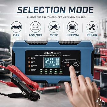 Qoltec 52669 intelligente batterijlader 12V 6A met reparatiefunctie voor AGM GEL LiFePO4