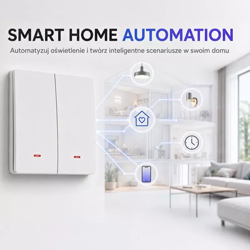 QOLTEC Smart Light Switch WiFi 2-gang timer Tuya wit