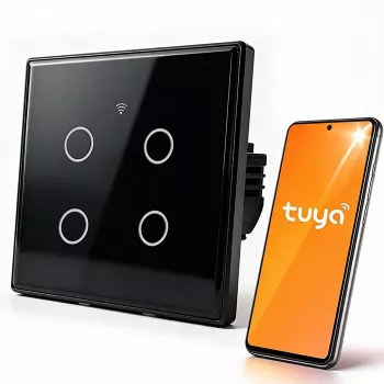 Qoltec Smart Touch lichtschakelaar 4-voudig Wi-Fi timer Tuya | gehard glas | wit