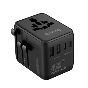 Crong One World reisadapter GaN 45W UK/EU/US/AU zwart