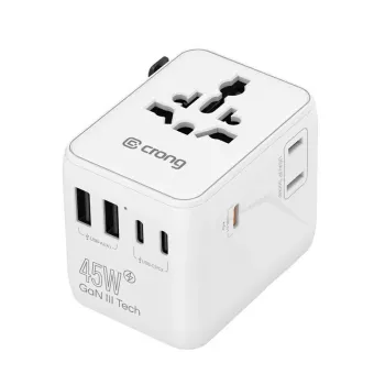 Crong One World reisadapter GaN 45W UK/EU/US/AU wit