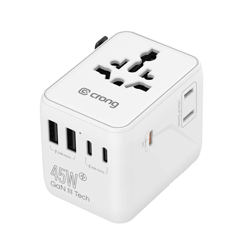 Crong One World reisadapter GaN 45W UK/EU/US/AU wit