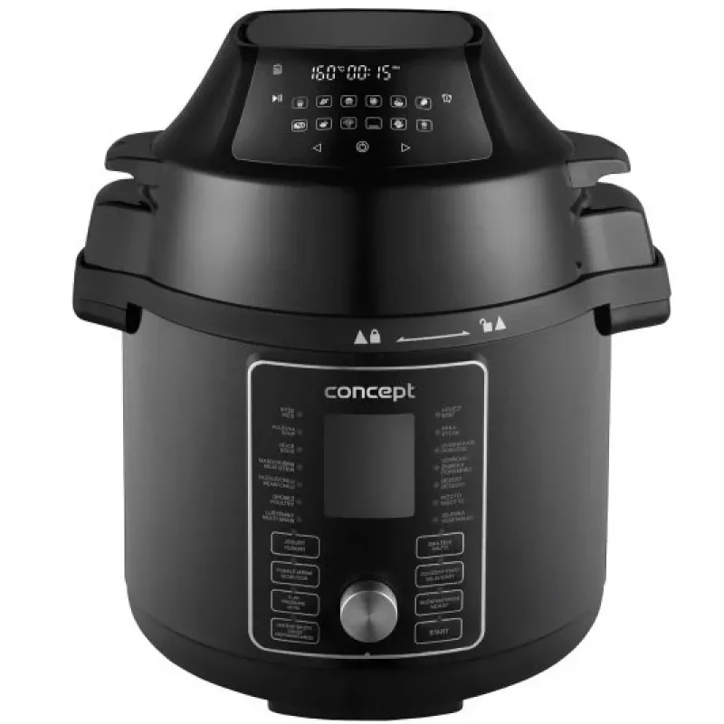 CONCEPT CK8000 multikoker met heteluchtfriteuse-functie, 6L pan, 3,5L mand, 1500W, 10 programma's, zwart/zilver