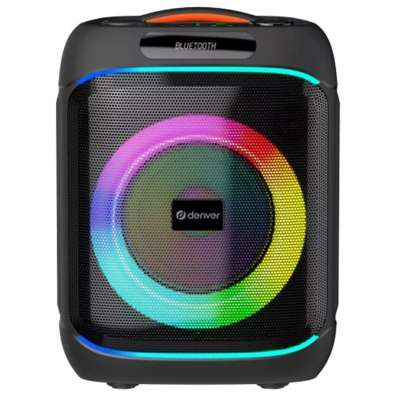Denver BPS-270 draagbare partyluidspreker met Bluetooth, 400W PMPO, LED-lichteffecten, karaoke, FM-radio, USB/SD/AUX, microfooningang, zwart