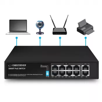 Esperanza 10-poorts PoE+ switch 10/100/1000 120W MATRIX ENS108