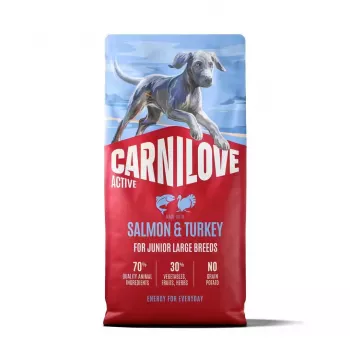 CARNILOVE ACTIVE hondenbrokken met zalm & kalkoen voor jonge honden van grote rassen 12 kg