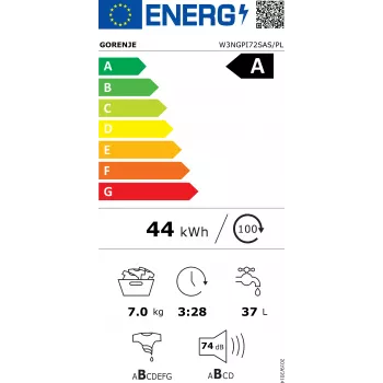 Gorenje W3NGPI72SAS/PL 7 kg 1200 t/min vrijstaande frontlader-wasmachine met SteamTech en Inverter PowerDrive motor