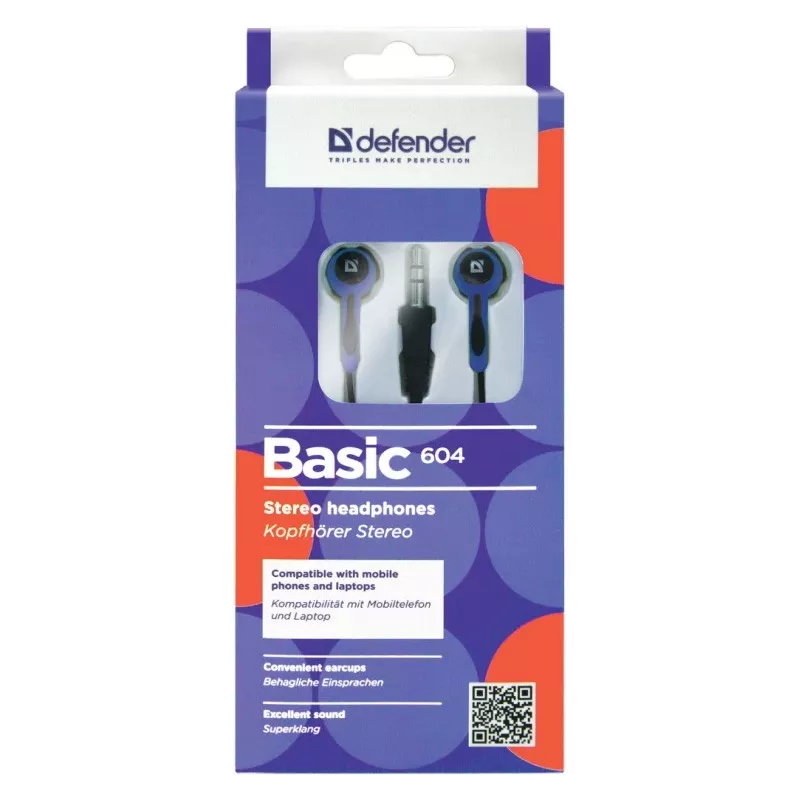 Defender EARPHONES BASIC 604 bedrade in-ear-koptelefoon met microfoon, zwart-blauw