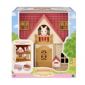 EPOCH Sylvanian Families Starter House - Red Roof Series poppenhuis met Freya Chocolate Rabbit en 10 meubelstukken