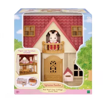 EPOCH Sylvanian Families Starter House - Red Roof Series poppenhuis met Freya Chocolate Rabbit en 10 meubelstukken