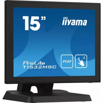 Iiyama ProLite T1532MSC-B5X 15 inch projectief-capacitieve touch LED-monitor - 1024x768 XGA, 10-punts, HDMI, DVI, VGA, USB, IP54-front, 7H, luidsprekers