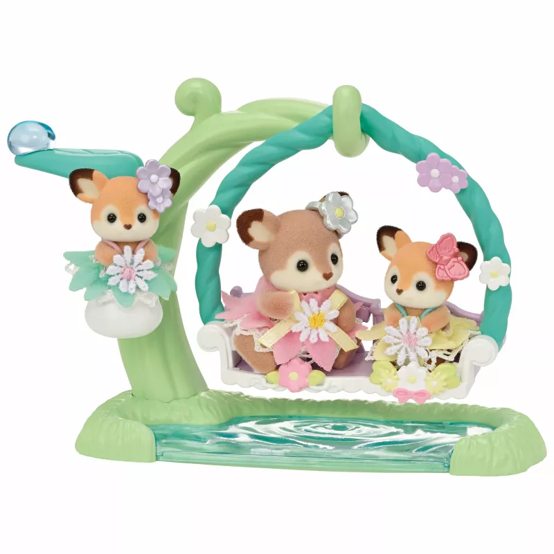 Sylvanian Families reekalf baby's met bloemen-schommel speelset