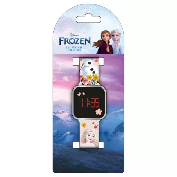 PULIO digitaal horloge LED Diakakis - Frozen kinderhorloge met rood LED-display, blauw/paars siliconenbandje, officieel Disney Frozen thema