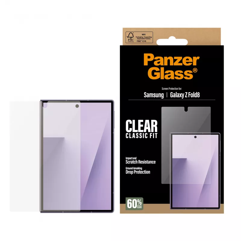 PanzerGlass ClassicFit schermbescherming voor Samsung Galaxy Z Fold8 – gehard glas, 9H, antibacterieel, case-compatibel