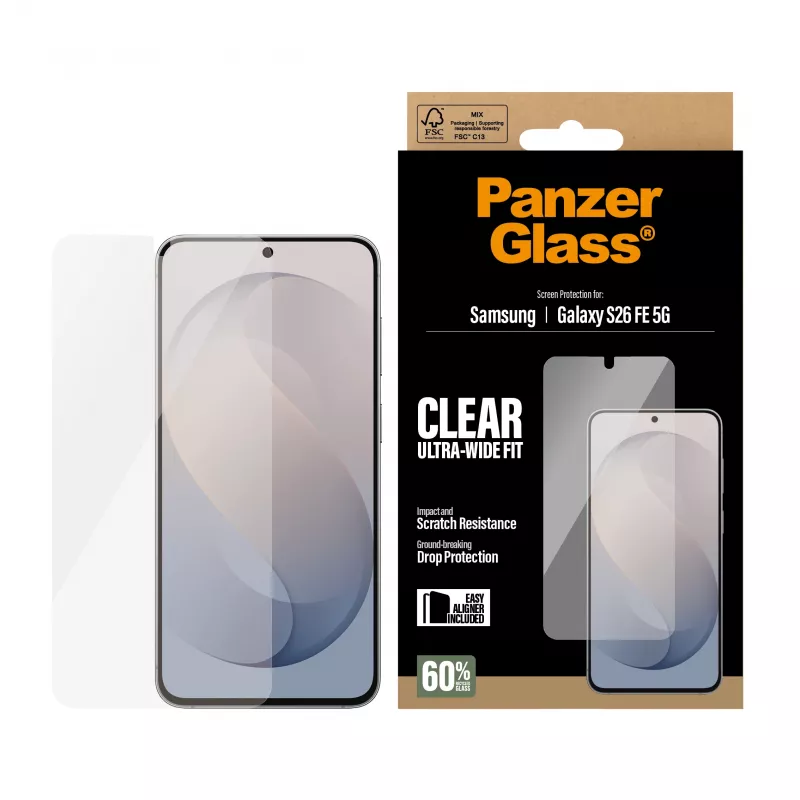 PanzerGlass Ultra-Wide Fit schermbeschermfolie voor Samsung Galaxy S26 FE met EasyAligner