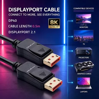 QOLTEC DisplayPort-kabel M/M V2.1 40G 0,5m