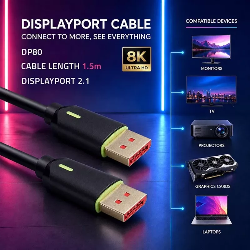 QOLTEC DisplayPort-kabel M/M v2.1 80G 1,5m zwart