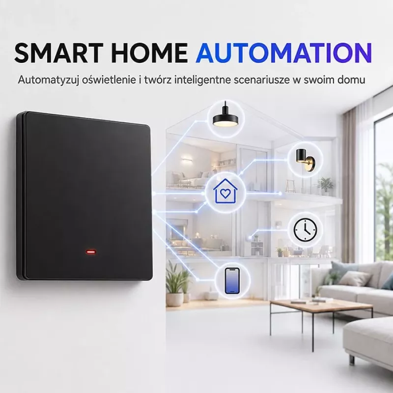 Qoltec 52722 Smart Wi-Fi lichtschakelaar, 1-kanaals, touchpaneel, timer, Tuya/Smart Life, zwart