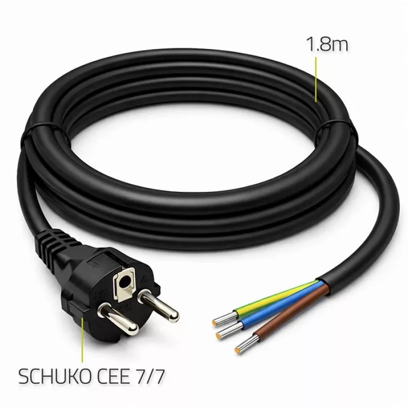 QOLTEC 54598 Schuko CEE 7/7 naar gestripte & gesoldeerde stroomkabel 3m H05VV-F 3x1,0mm² zwart