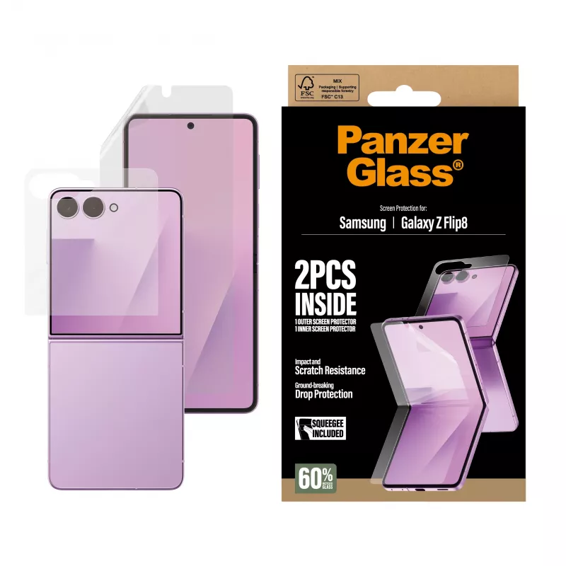 PanzerGlass PG65143 screenprotectorset voor Samsung Galaxy Z Flip8, Cover Screen-glas + TPU-folie