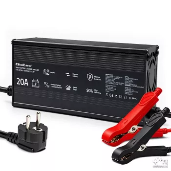 Qoltec 12V 20A intelligente LiFePO4-batterijoplader met LED-indicatie en actieve koeling