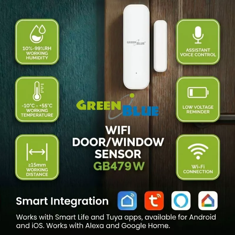 GREENBLUE GB479 W Draadloze Wi-Fi deur-/raamsensor, wit