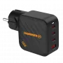 HAMMER RapidCharge 100W GaN-voeding, 2x USB-C PD 100W + 1x USB-A QC 30W, zwart