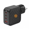HAMMER RapidCharge 100W GaN-voeding, 2x USB-C PD 100W + 1x USB-A QC 30W, zwart