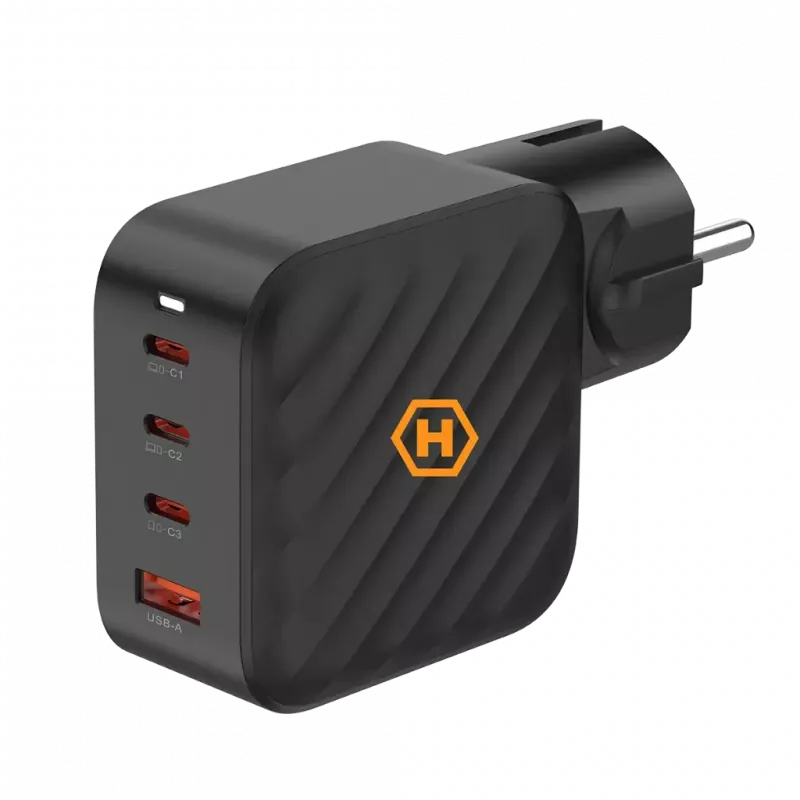 HAMMER RapidCharge 100W GaN-voeding, 2x USB-C PD 100W + 1x USB-A QC 30W, zwart