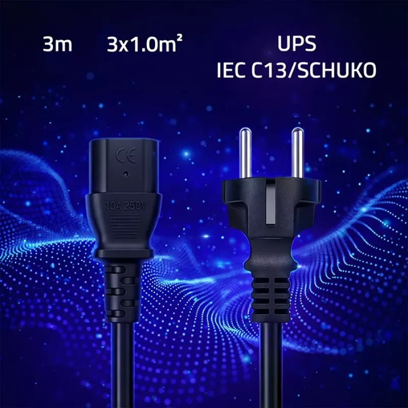 QOLTEC 54627 Schuko naar IEC C13 netkabel 3m 3x1mm² zwart