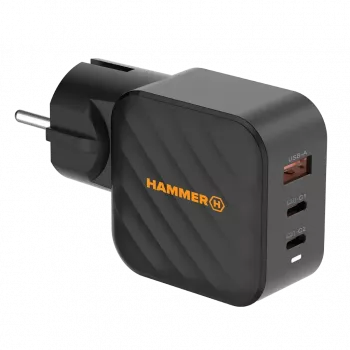 HAMMER RapidCharge 65W GaN-voeding - 2x USB-C PD, 1x USB-A QC, zwart