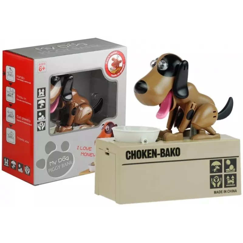 LEAN TOYS hond spaarvarken robot munteter speelgoed geldbox bruin - zwart