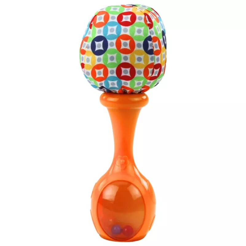 LEAN TOYS Set van rammelaars met softbalpatronen oranje groen 2 stuks
