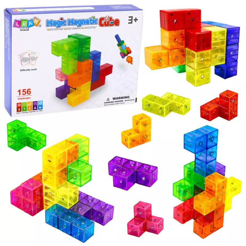 LEAN TOYS Magnetische bouwstenen Magic Cube puzzel 156 uitdagingskaarten 9 delen
