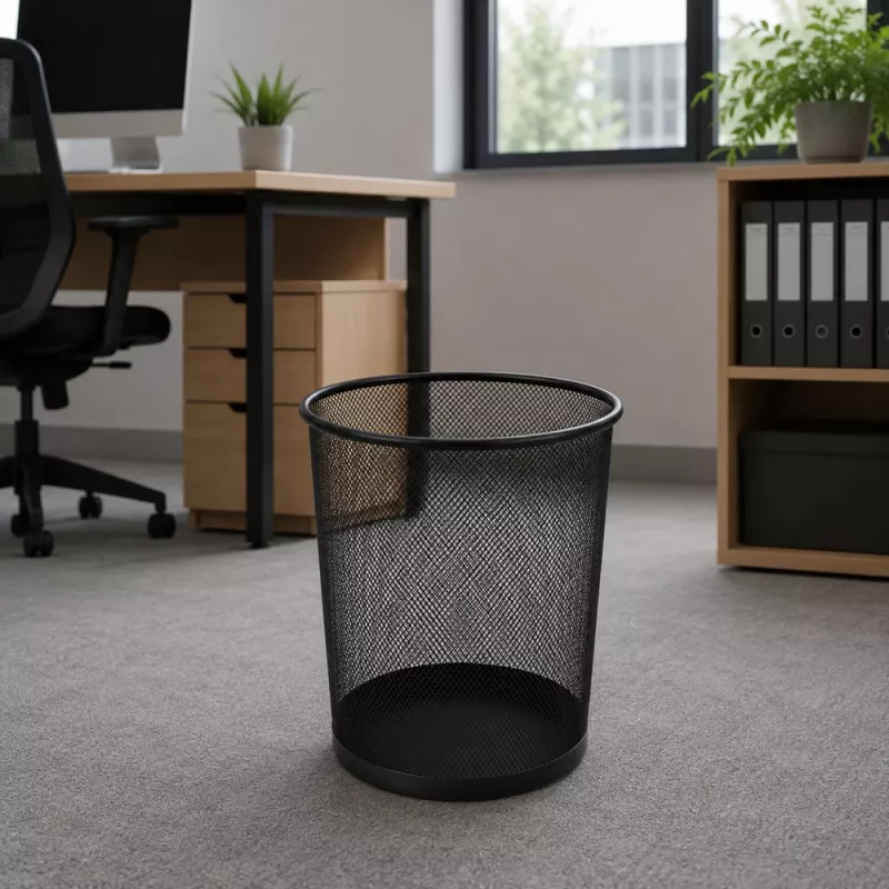 LEAN Bureauafvalemmer van metaalgaas, rond, zwart, 10 L