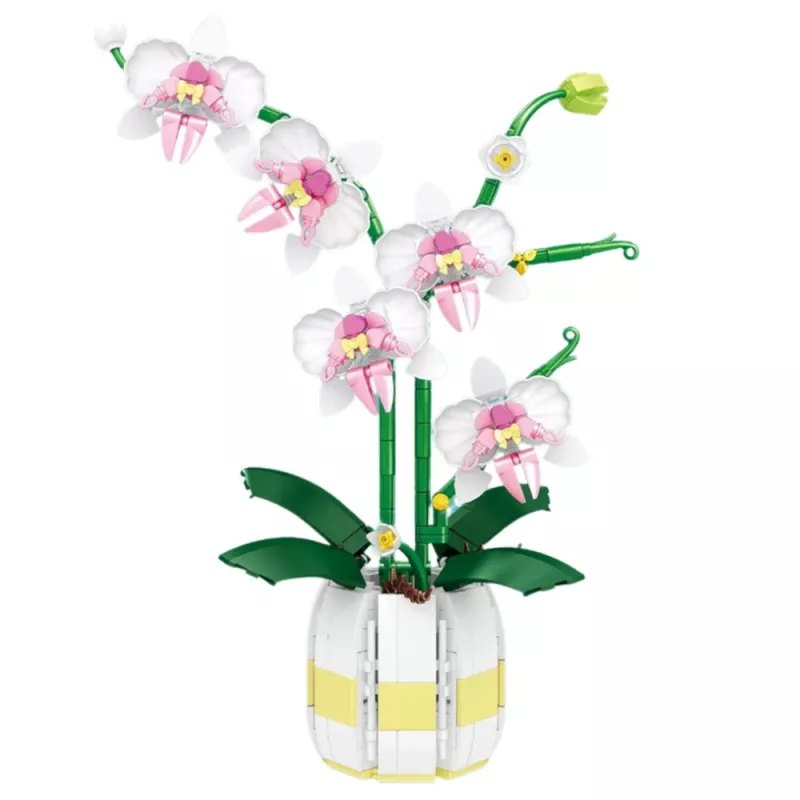 LEAN TOYS Orchidee Bouwstenen Orchidee in Pot Roze en Wit 616 onderdelen