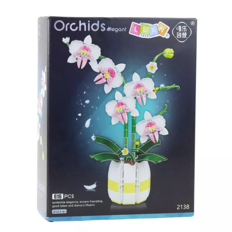 LEAN TOYS Orchidee Bouwstenen Orchidee in Pot Roze en Wit 616 onderdelen
