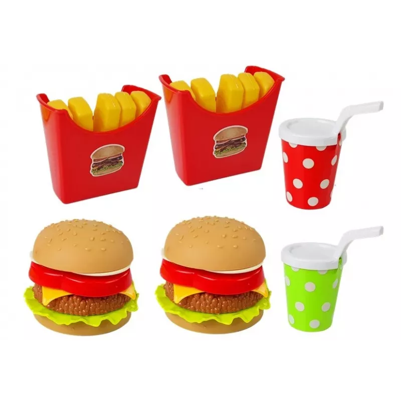LEAN TOYS set van hamburger en friet met dienblad | fastfood rollenspeelgoed