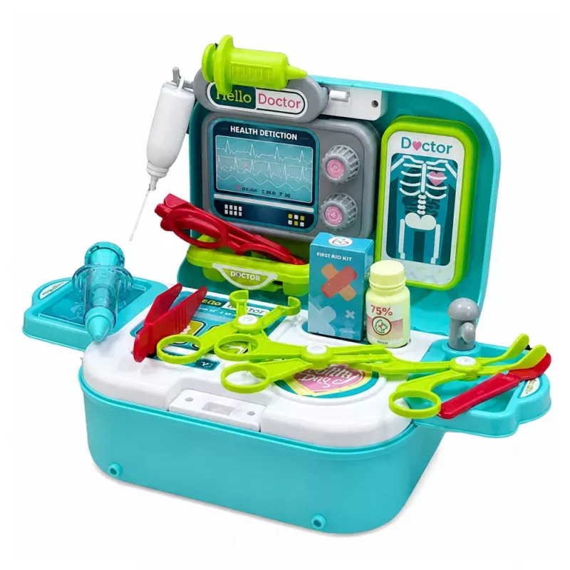 LEAN TOYS 2-in-1 medische set in koffer, draagbare dokterspraktijk, accessoires, blauw