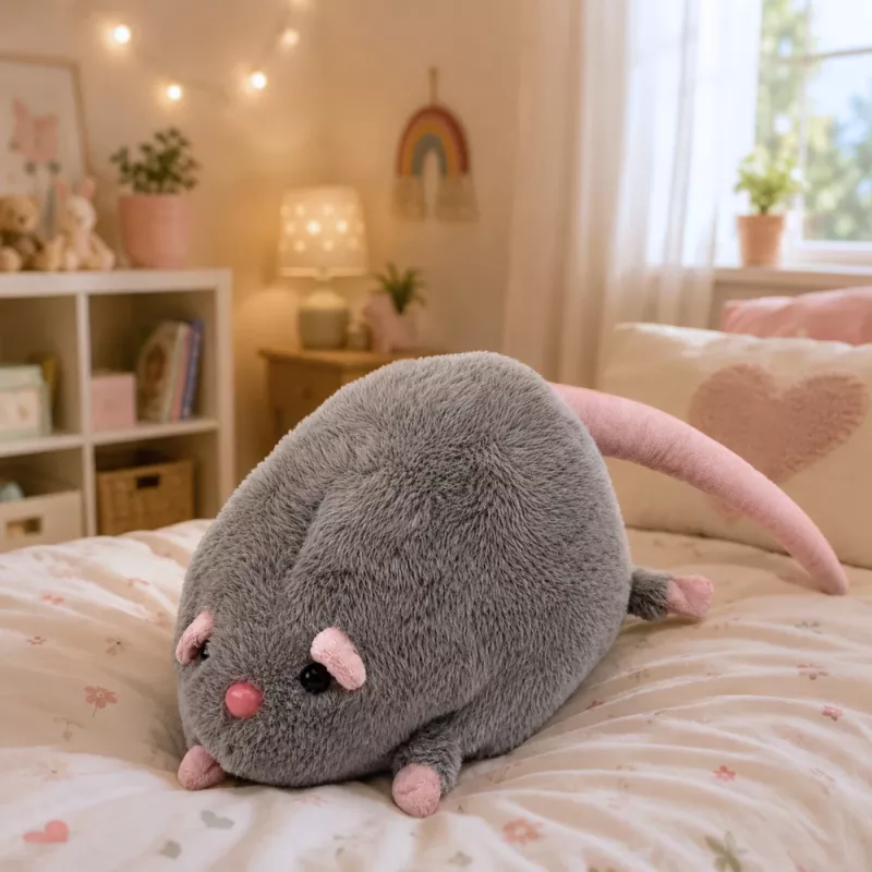 LEAN TOYS pluchen rat met lange staart, grijs, 40 cm