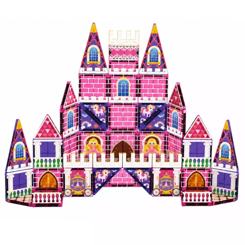 LEAN TOYS Magnetische bouwstenen prinsessenslot roze 58 delen