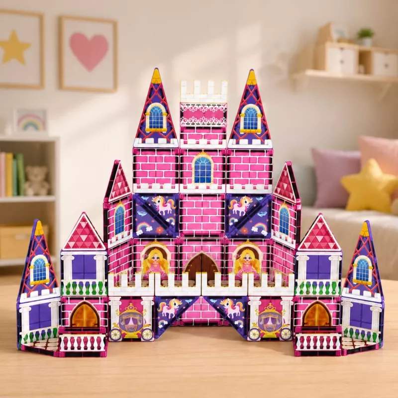 LEAN TOYS Magnetische bouwstenen prinsessenslot roze 58 delen
