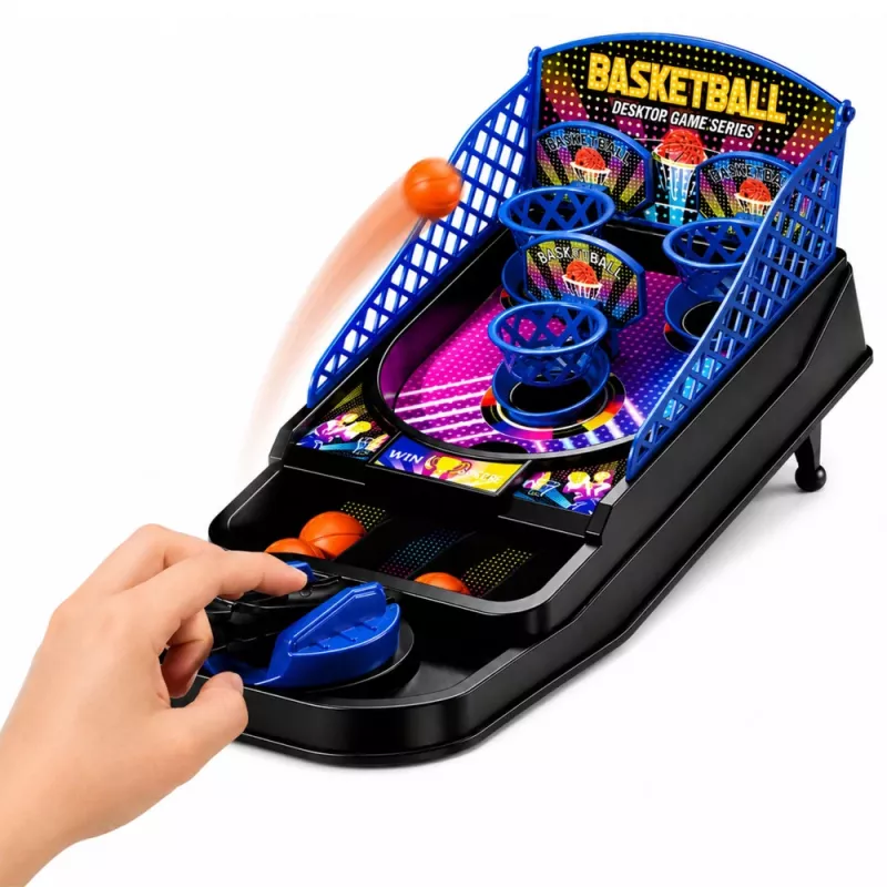 LEAN TOYS mini tafelbasketbal arcadespel met 3 manden en afvuurinrichting