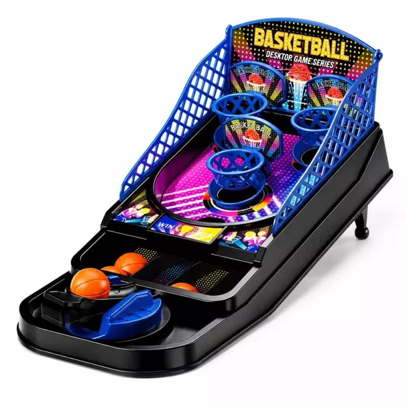 LEAN TOYS mini tafelbasketbal arcadespel met 3 manden en afvuurinrichting